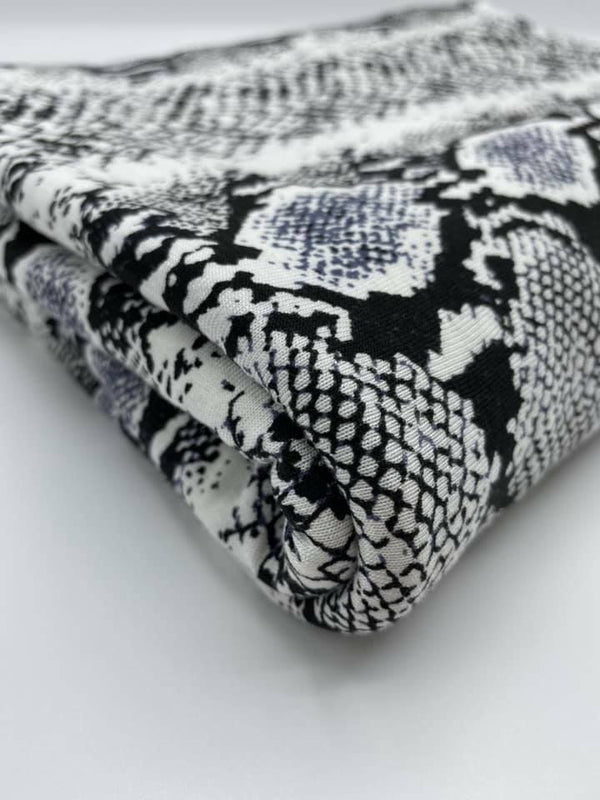 Grey Snakeskin Print Viscose Elastane Fabric