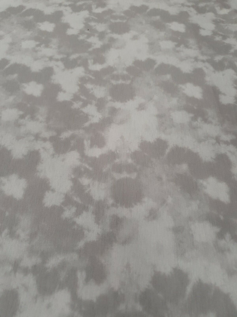 Grey & White Tie Dye Print Spun Poly Stretch Fabric