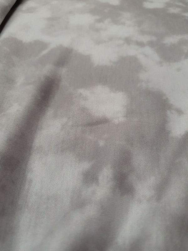 Grey & White Tie Dye Print Spun Poly Stretch Fabric