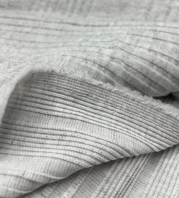 Grey Wide Soft Brushed Cosy Wide Rib Stretch Fabric