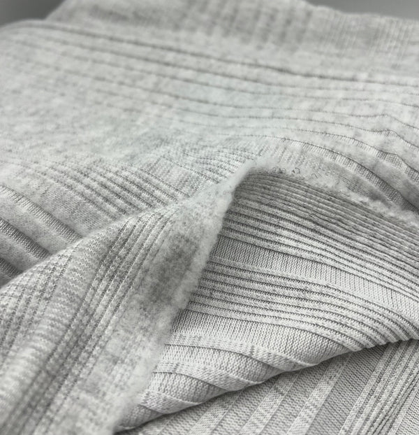 Grey Wide Soft Brushed Cosy Wide Rib Stretch Fabric