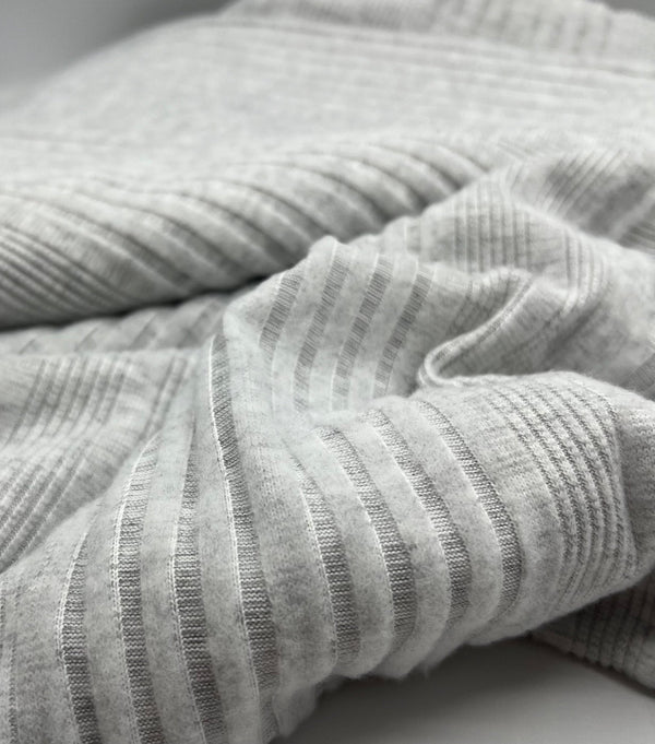 Grey Wide Soft Brushed Cosy Wide Rib Stretch Fabric