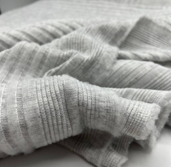 Grey Wide Soft Brushed Cosy Wide Rib Stretch Fabric