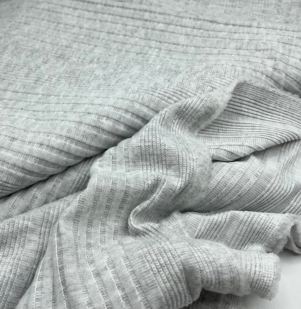 Grey Wide Soft Brushed Cosy Wide Rib Stretch Fabric