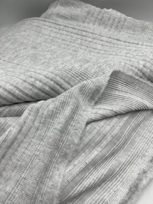 Grey Wide Soft Brushed Cosy Wide Rib Stretch Fabric