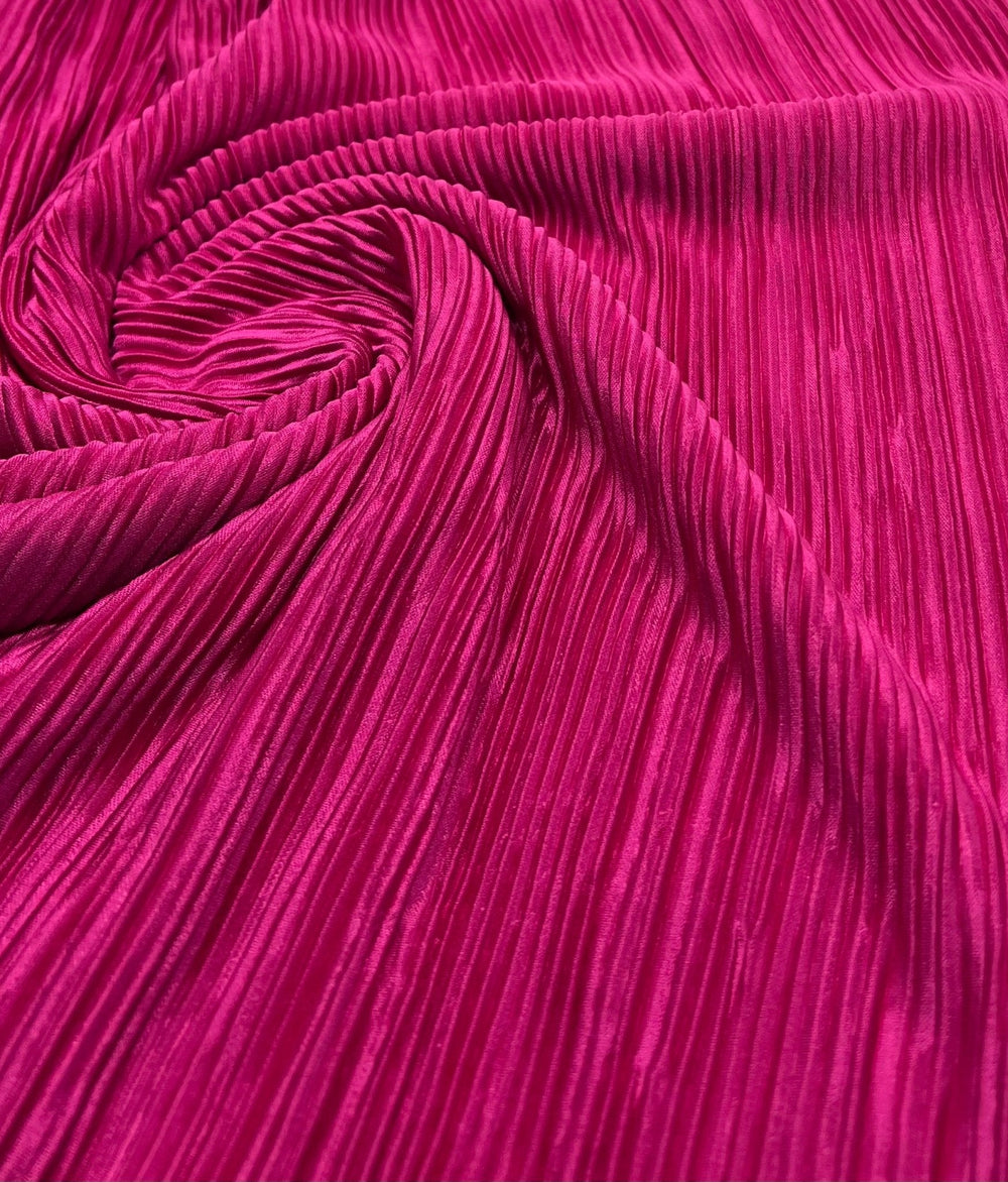 Hot Pink Cerise Plisse Pleated 2 Way Stretch Fabric