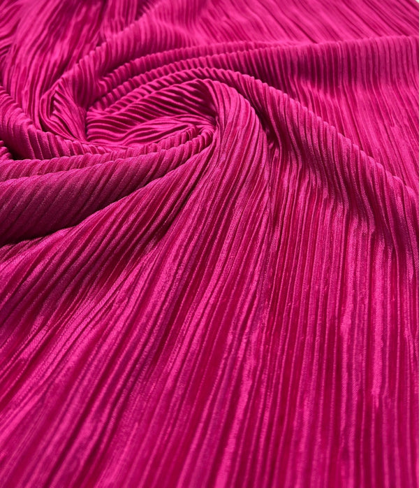 Hot Pink Cerise Plisse Pleated 2 Way Stretch Fabric