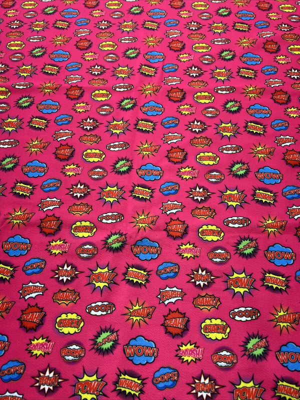 Hot Pink Comic Print Liverpool Bullet Stretch Fabric