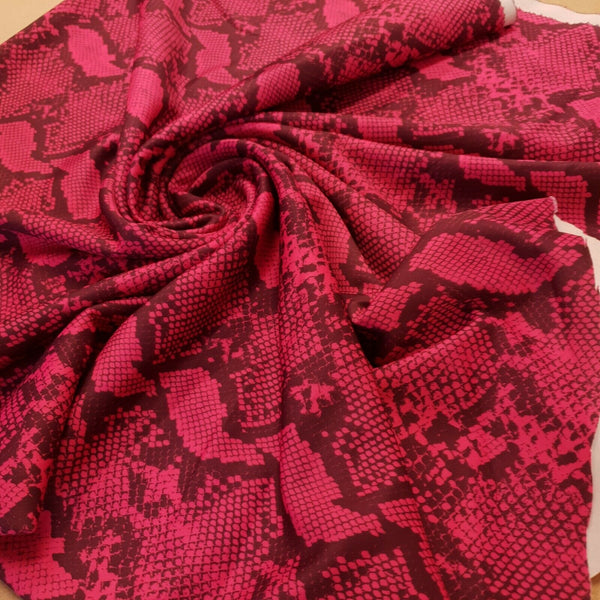 Hot Pink Snake Printed Plain Scuba 4 Way Stretch Jersey Fabric
