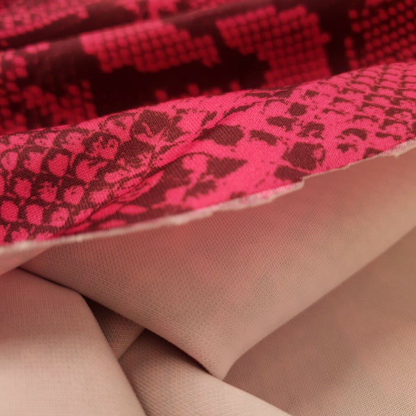 Hot Pink Snake Printed Plain Scuba 4 Way Stretch Jersey Fabric