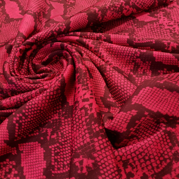 Hot Pink Snake Printed Plain Scuba 4 Way Stretch Jersey Fabric