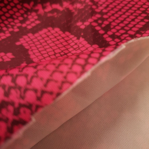 Hot Pink Snake Printed Plain Scuba 4 Way Stretch Jersey Fabric