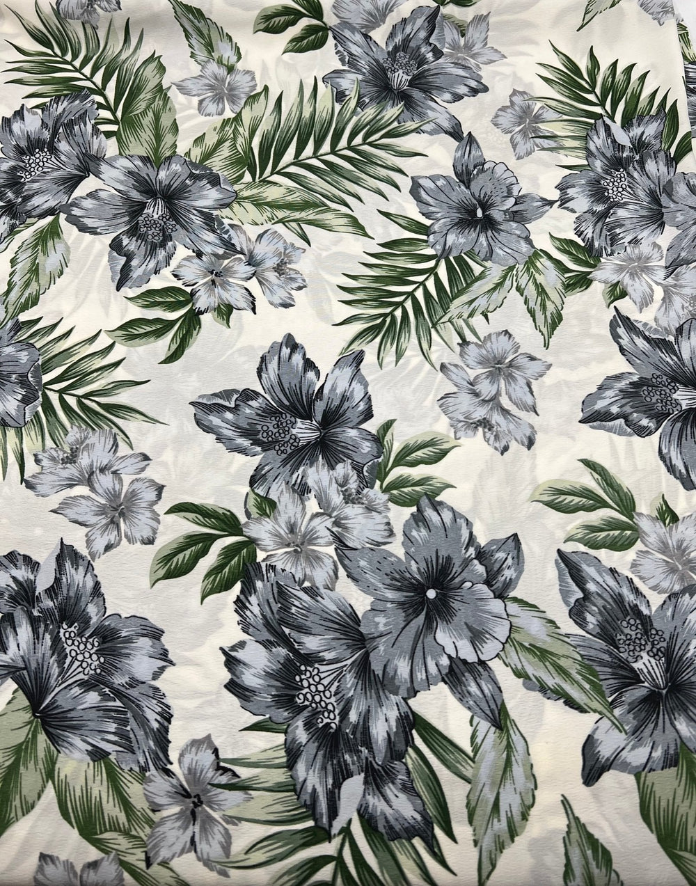 Ivory Blue Leaf Floral Lightweight Non Stretch Woven Fabric