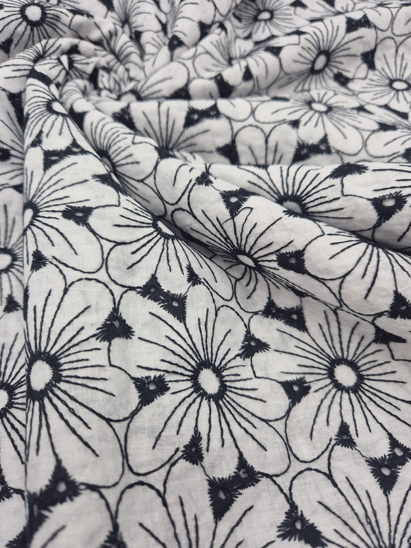 Ivory Embroidered Floral Lightweight Non Stretch Woven Fabric
