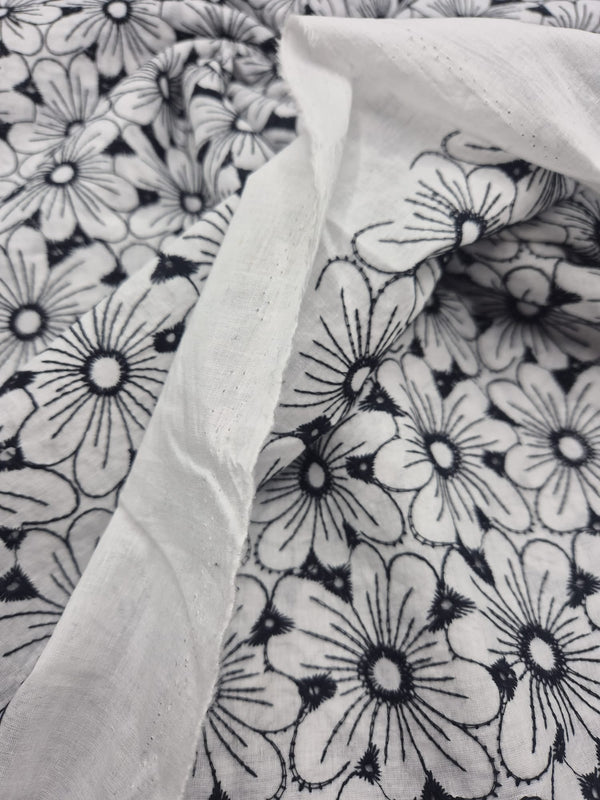 Ivory Embroidered Floral Lightweight Non Stretch Woven Fabric