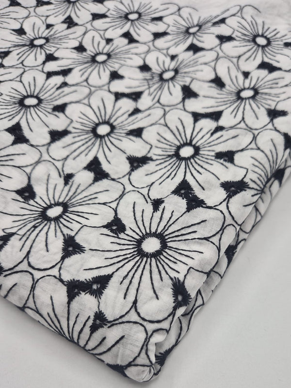 Ivory Embroidered Floral Lightweight Non Stretch Woven Fabric