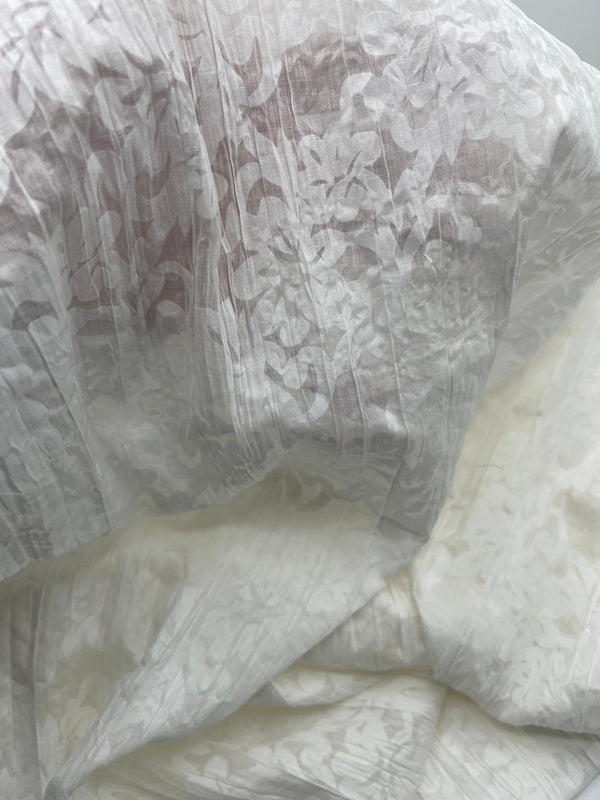 Ivory Floral Crinkled Lightweight Non Stretch Woven Fabric