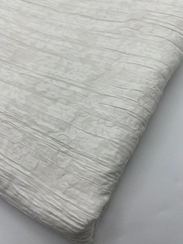 Ivory Floral Crinkled Lightweight Non Stretch Woven Fabric