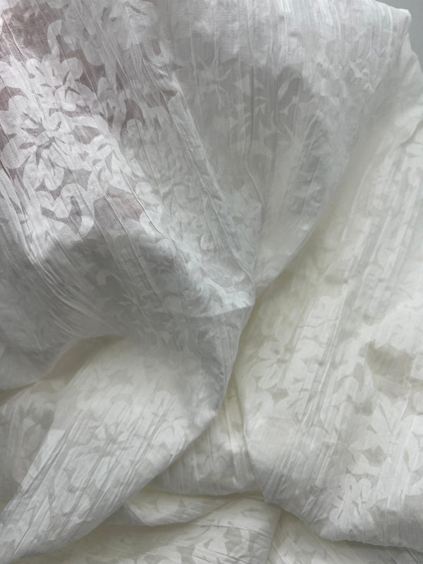 Ivory Floral Crinkled Lightweight Non Stretch Woven Fabric