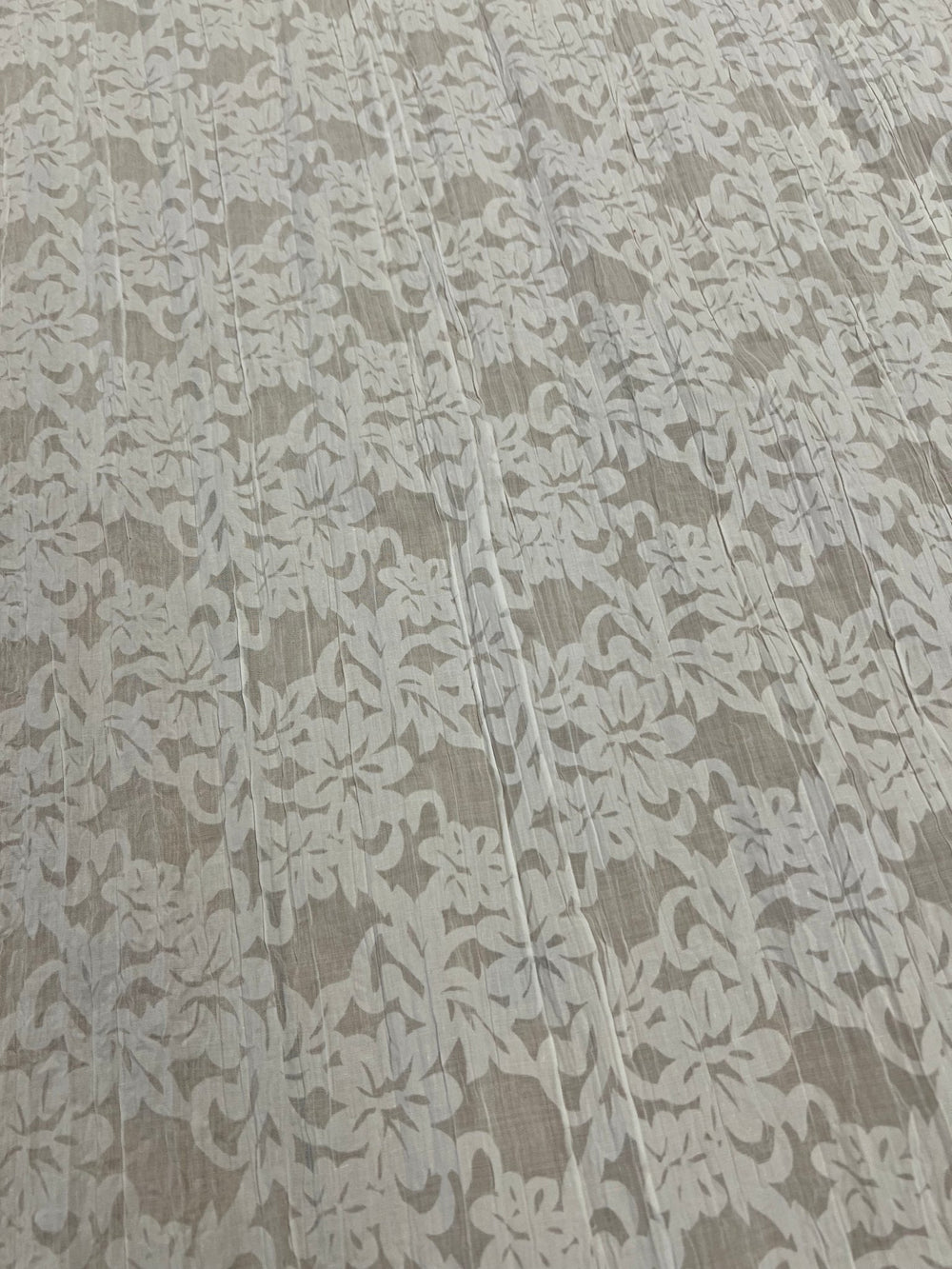 Ivory Floral Crinkled Lightweight Non Stretch Woven Fabric