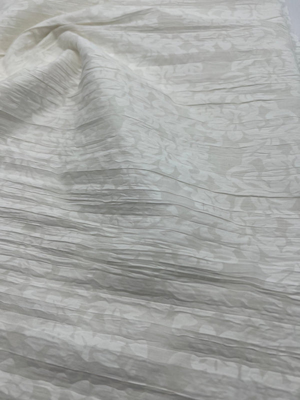 Ivory Floral Crinkled Lightweight Non Stretch Woven Fabric