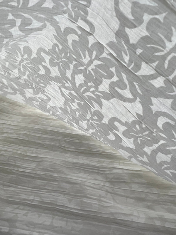 Ivory Floral Crinkled Lightweight Non Stretch Woven Fabric
