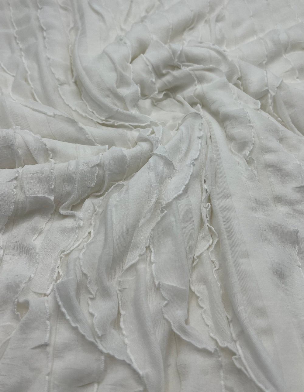 Ivory New Ruffle Textured 4 Way Stretch Fabric