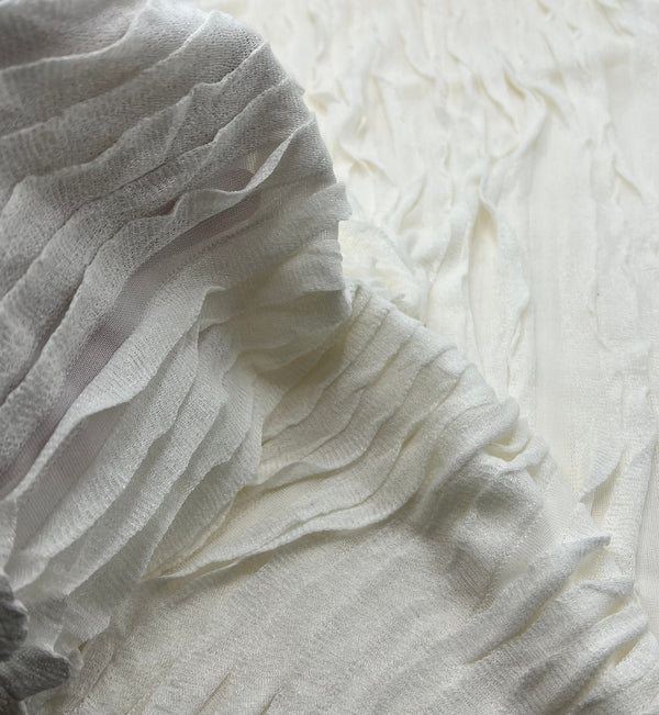 Ivory Ruffle Textured 4 Way Stretch Fabric