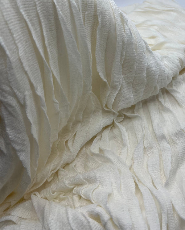 Ivory Ruffle Textured 4 Way Stretch Fabric