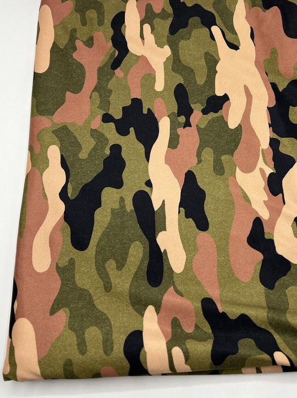 Khaki Camo Print Soft Touch Stretch Fabric
