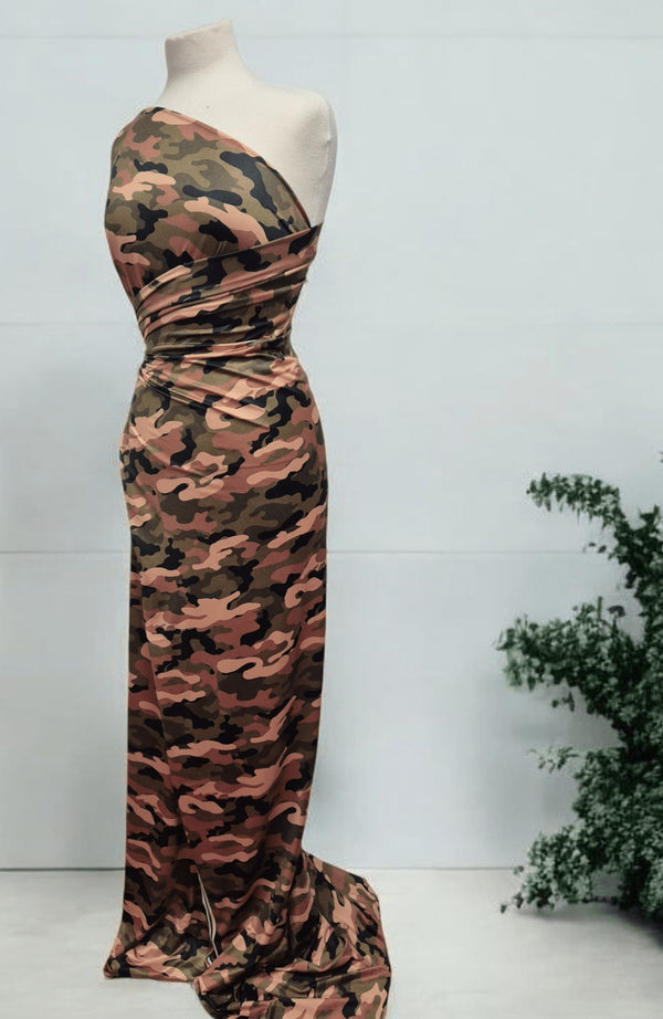 Khaki Camo Print Soft Touch Stretch Fabric