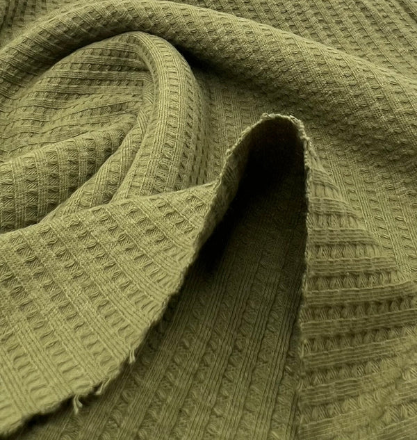 Khaki Cotton Soft Waffle Jersey Fabric 210 GSM 4 Way Stretch