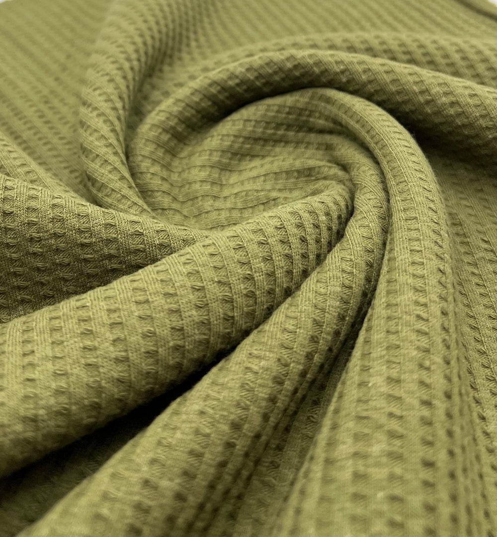 Khaki Cotton Soft Waffle Jersey Fabric 210 GSM 4 Way Stretch