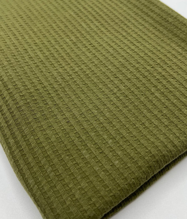 Khaki Cotton Soft Waffle Jersey Fabric 210 GSM 4 Way Stretch