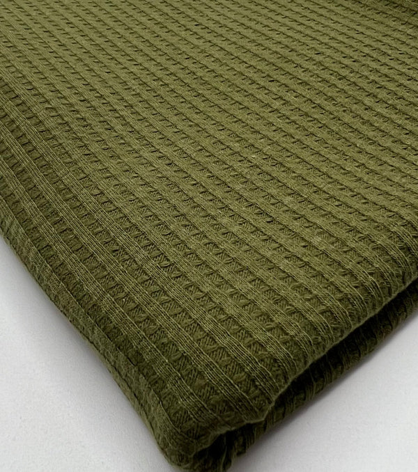 Khaki Cotton Soft Waffle Jersey Fabric 210 GSM 4 Way Stretch