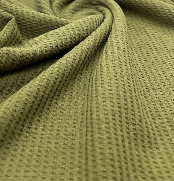 Khaki Cotton Soft Waffle Jersey Fabric 210 GSM 4 Way Stretch