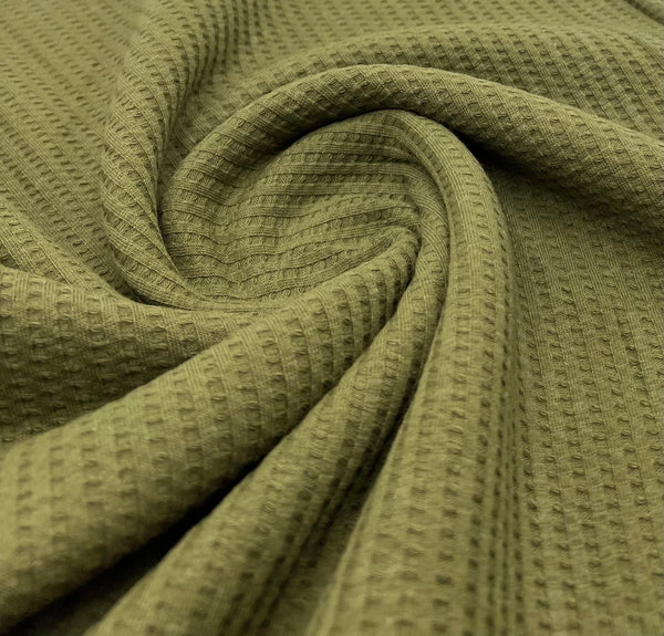 Khaki Cotton Soft Waffle Jersey Fabric 210 GSM 4 Way Stretch