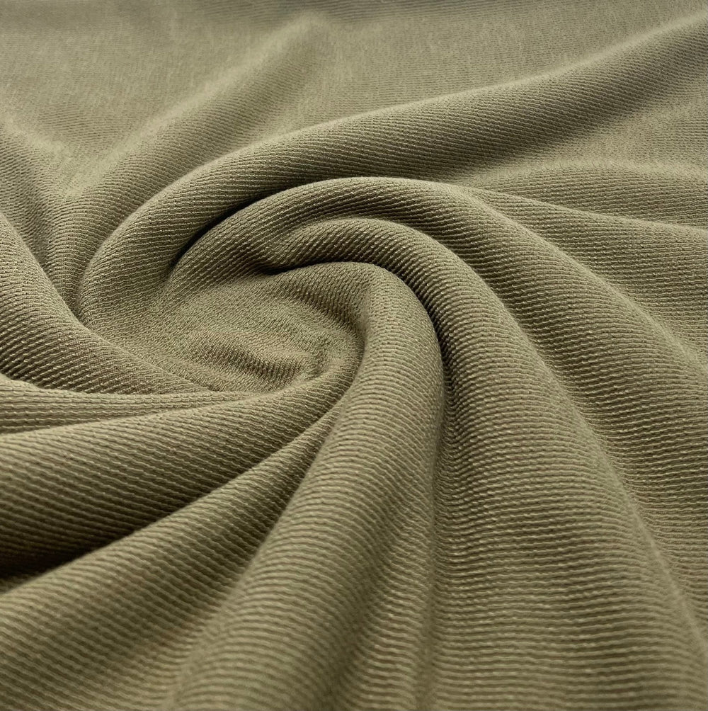 Khaki Crinkle Rib Stretch Fabric