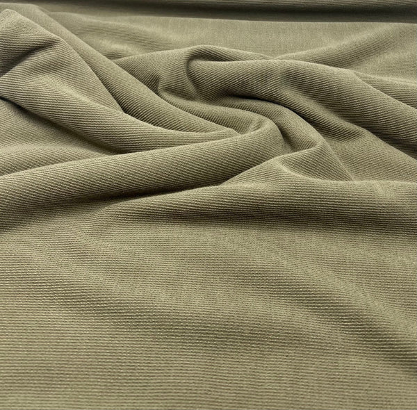 Khaki Crinkle Rib Stretch Fabric