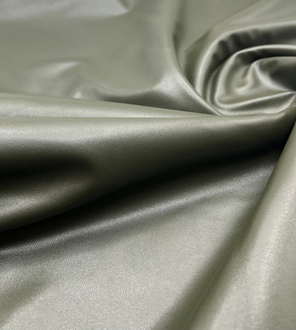 Khaki Green Cupro Wet look Leather Look Stretch Dress Craft Fabric