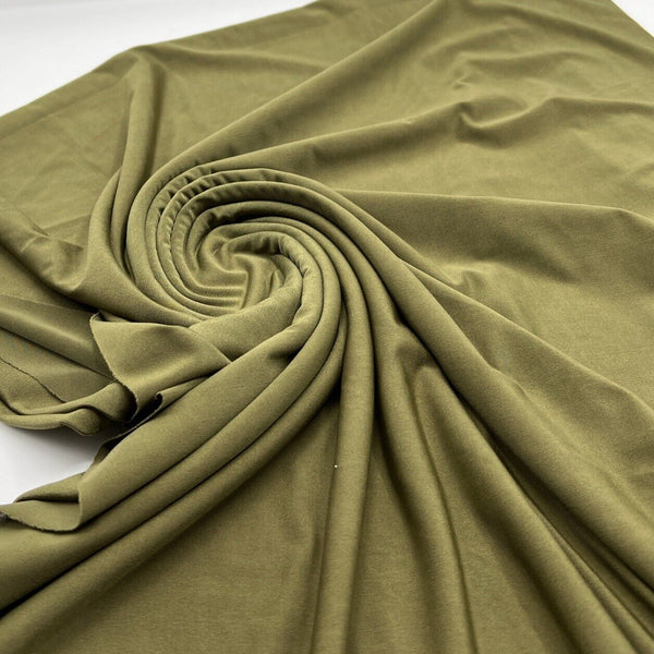 Khaki Green Plain Shiny Soft Touch Slinky 4 Way Stretch Fabric