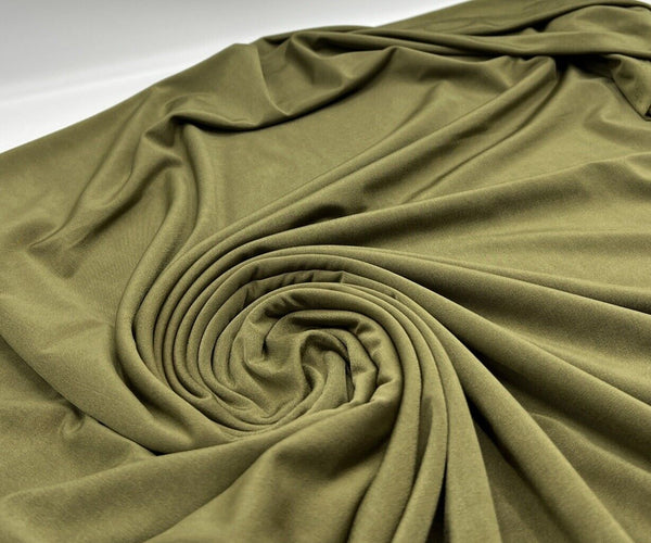Khaki Green Plain Shiny Soft Touch Slinky 4 Way Stretch Fabric