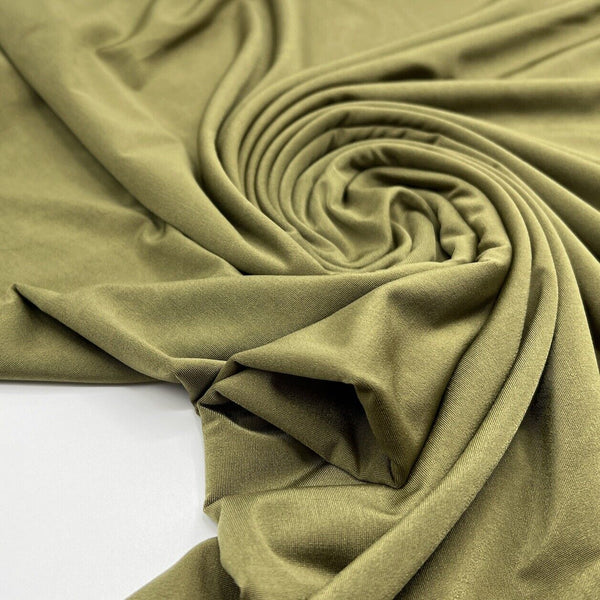 Khaki Green Plain Shiny Soft Touch Slinky 4 Way Stretch Fabric