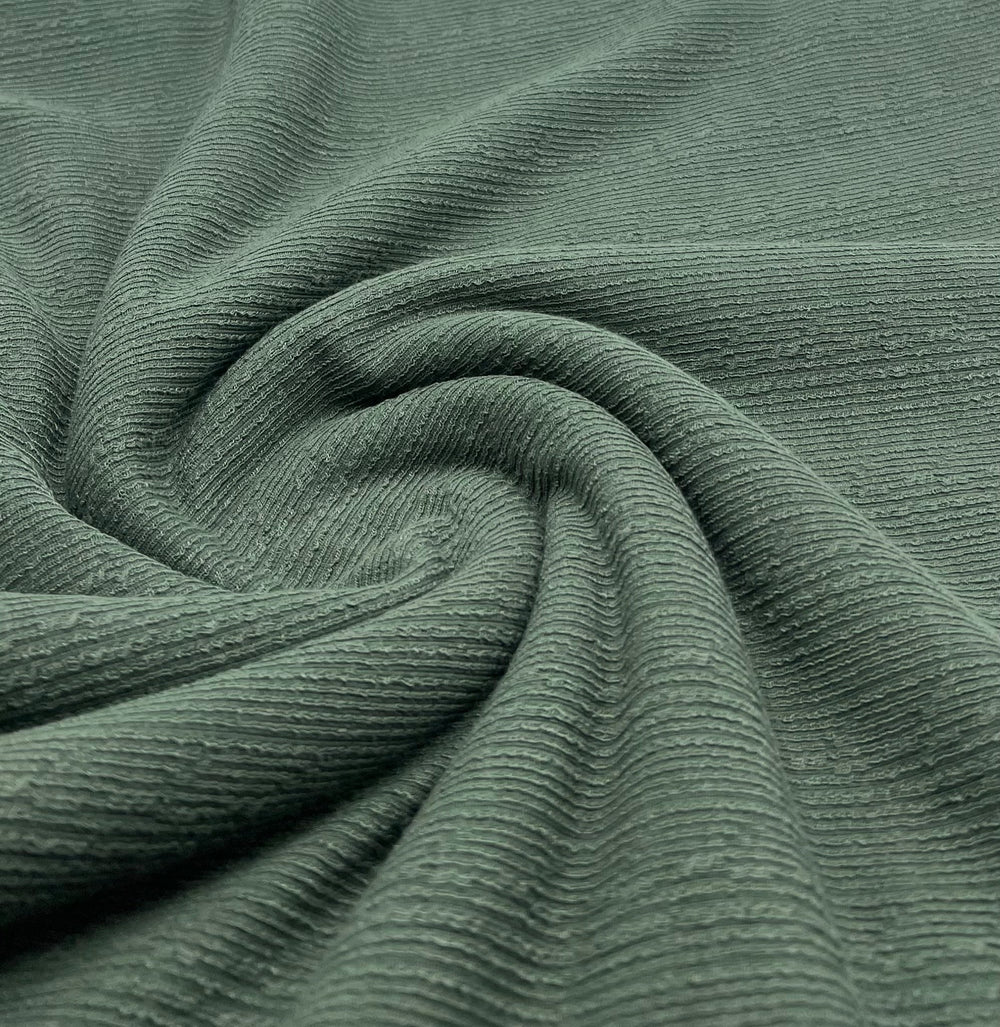 Khaki Green Soft Striped Textured Stretch Fabric