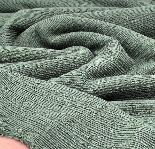 Khaki Green Soft Striped Textured Stretch Fabric