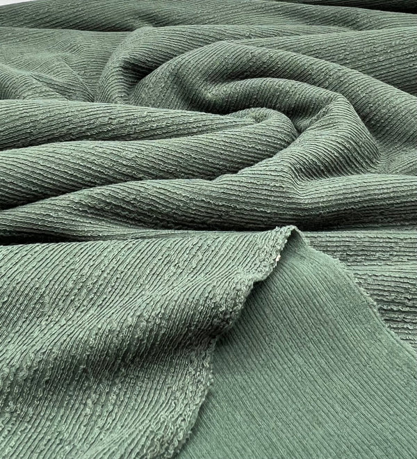 Khaki Green Soft Striped Textured Stretch Fabric