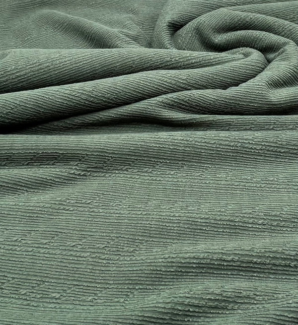 Khaki Green Soft Striped Textured Stretch Fabric