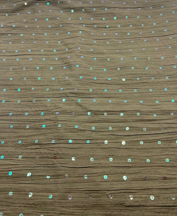Khaki Sequin Crinkled Lightweight Non Stretch Woven Fabric