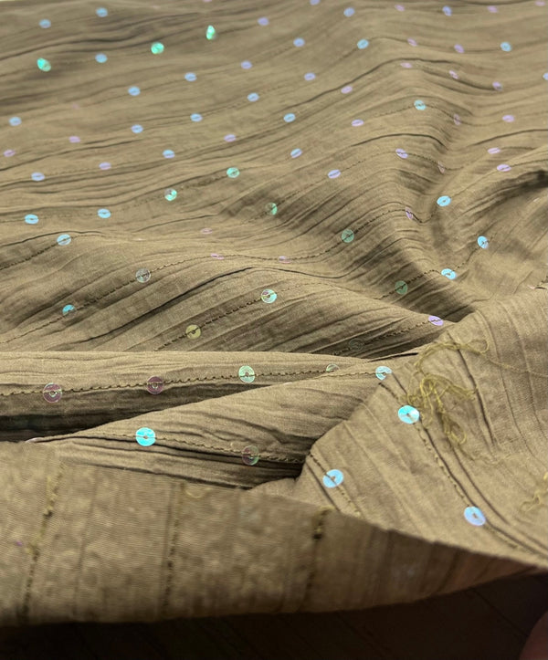 Khaki Sequin Crinkled Lightweight Non Stretch Woven Fabric