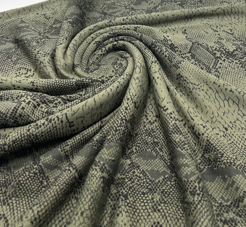 Khaki Snake Print Viscose Elastane Fabric